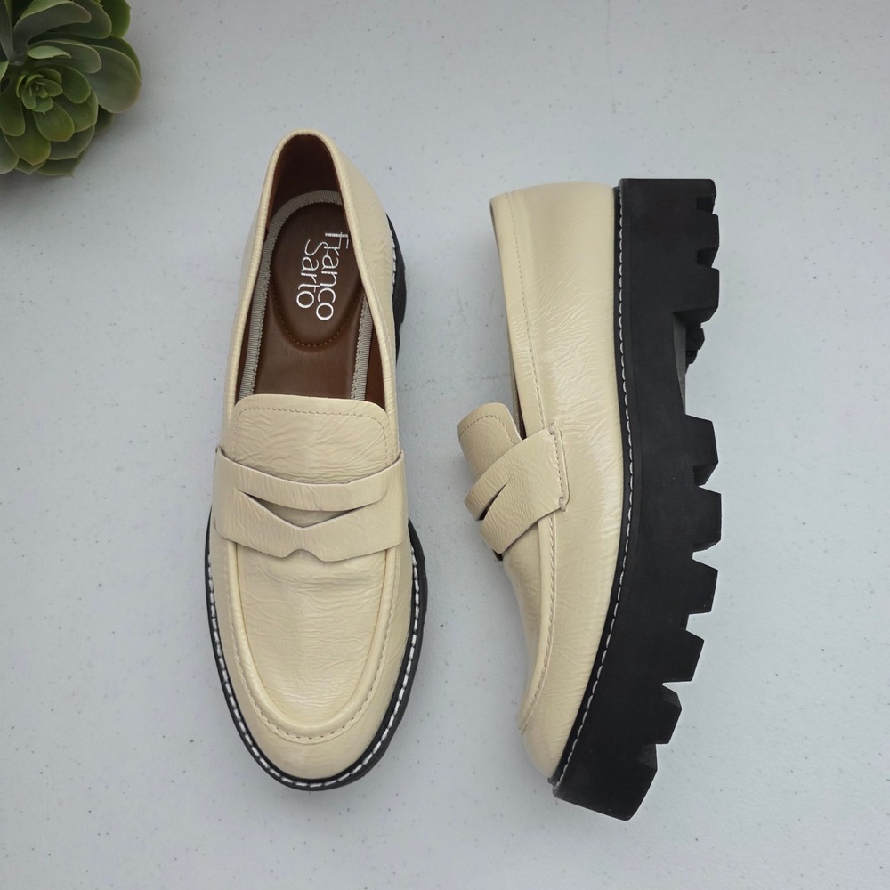 Franco Sarto Balin Loafer Women 7M Beige Excellent Lug Sole Platform Patent